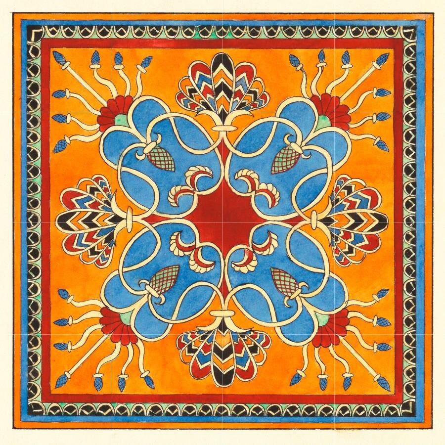 Tile Mural/Mosaic Ceramic Panel of an Assyrian Ornament- Elisabeth A Nedwill - Tile Mural - Oriental Mural Art - Gloss Tiles - Tile Mosaic