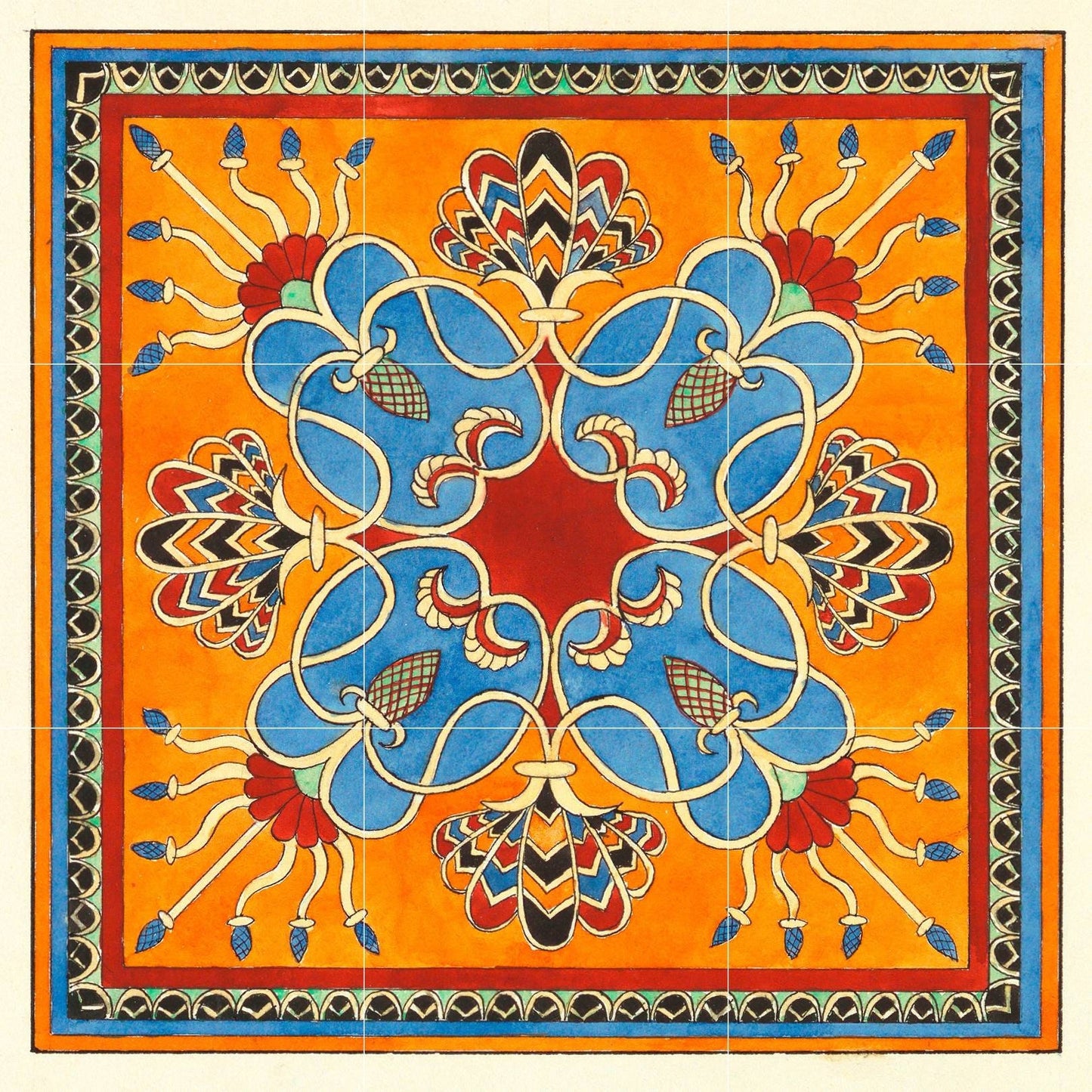 Tile Mural/Mosaic Ceramic Panel of an Assyrian Ornament- Elisabeth A Nedwill - Tile Mural - Oriental Mural Art - Gloss Tiles - Tile Mosaic