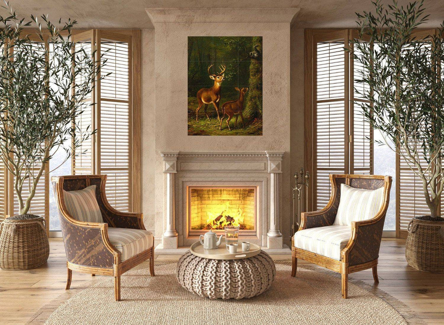 Tile Mural/Mosaic Ceramic Panel of The Forest Adirondacks - Fitzwilliam Tait print - Deer wall Art - Tile Mural - Gloss Tiles - Tile Mosaic