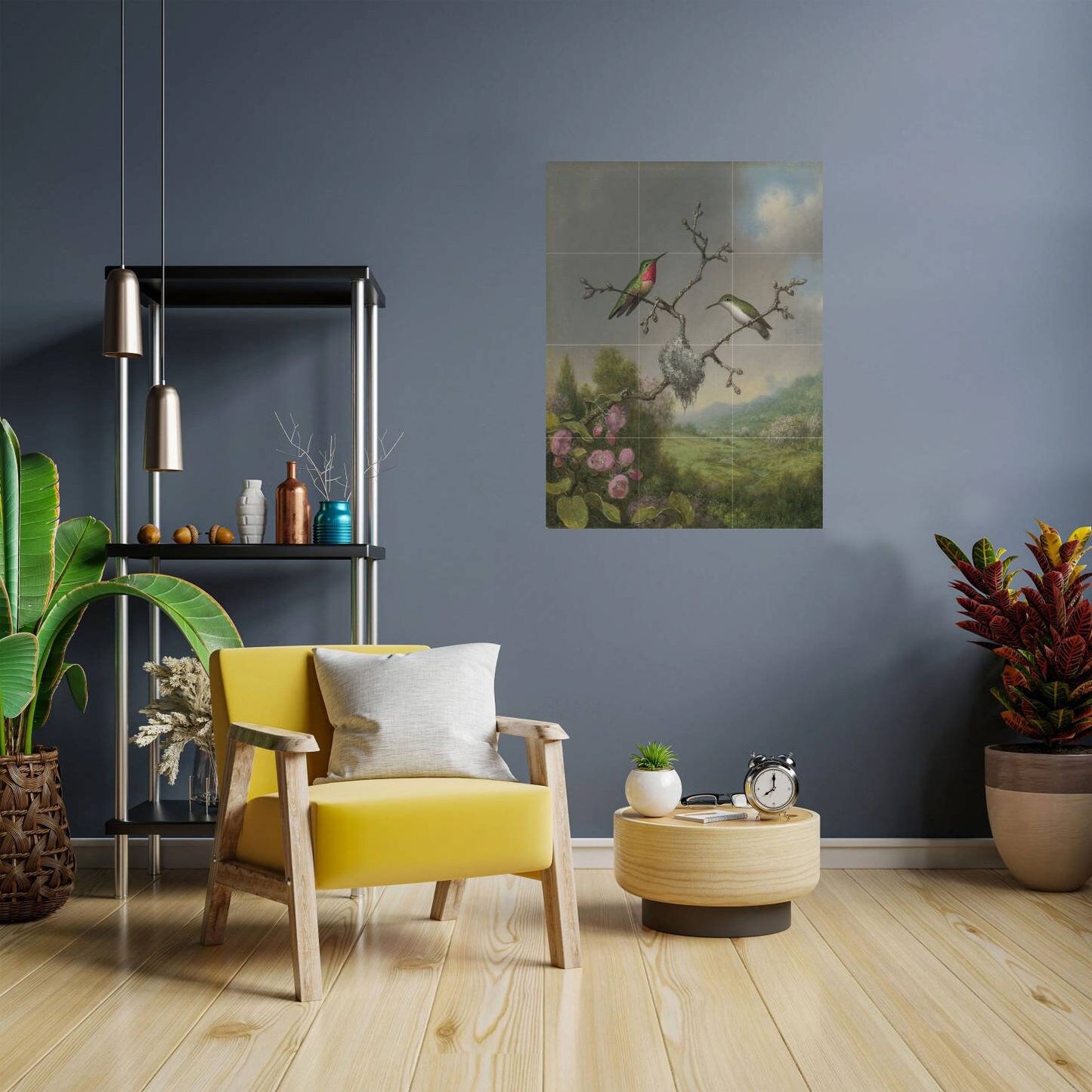 Tile Mural/Mosaic Ceramic Panel of Martin Johnson Heade Hummingbirds and apple blossom- Hummingbird wall print - Gloss Tiles- Tile Mosaic