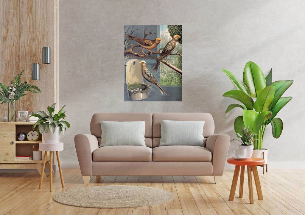 Tile Mural/Mosaic Ceramic Panel of W A Blakston Lizard Canaries - Bird Wall Art - Canaries print - Birds Print - Gloss Tiles - Tile Mosaic