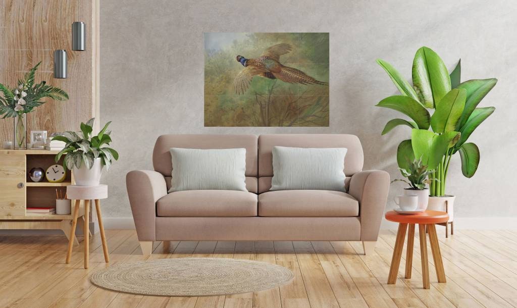 Tile Mural/Mosaic Ceramic Panel of a Pheasant in Flight - Archibald Thorburn - Birds Mural - Bird Mosaic - Gloss Tiles - Pheasant Mosaic Art