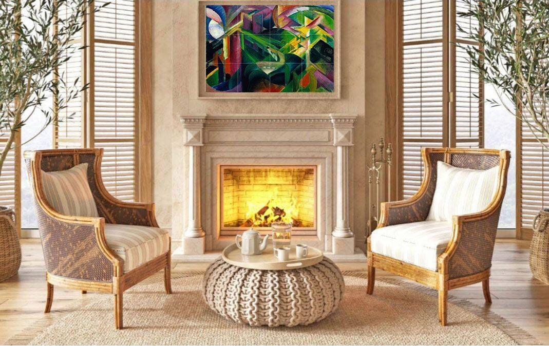 Tile Mural/Mosaic Ceramic Panel of Franz Marc Deer in the Monastery Garden - Tile Mural - Deer Mural Painting - Gloss Tiles - Tile Mosaic