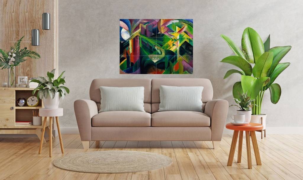 Tile Mural/Mosaic Ceramic Panel of Franz Marc Deer in the Monastery Garden - Tile Mural - Deer Mural Painting - Gloss Tiles - Tile Mosaic