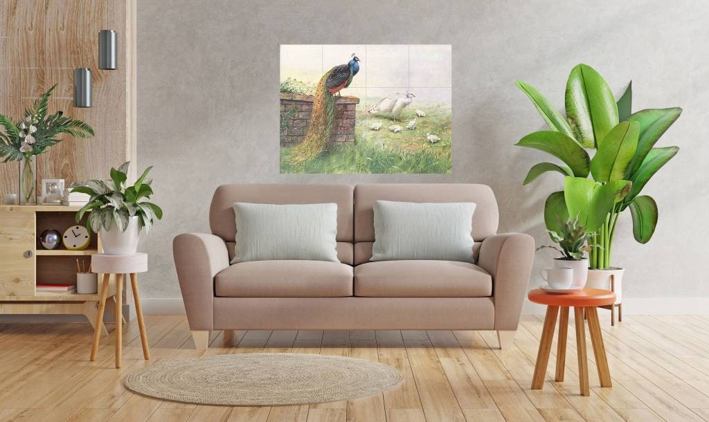 Tile Mural/Mosaic Ceramic Panel of - Peacock Bird Mural - Home Decor - Bird Tile Mosaic - Bird Wall Art - Bird Print - Peacock Painting