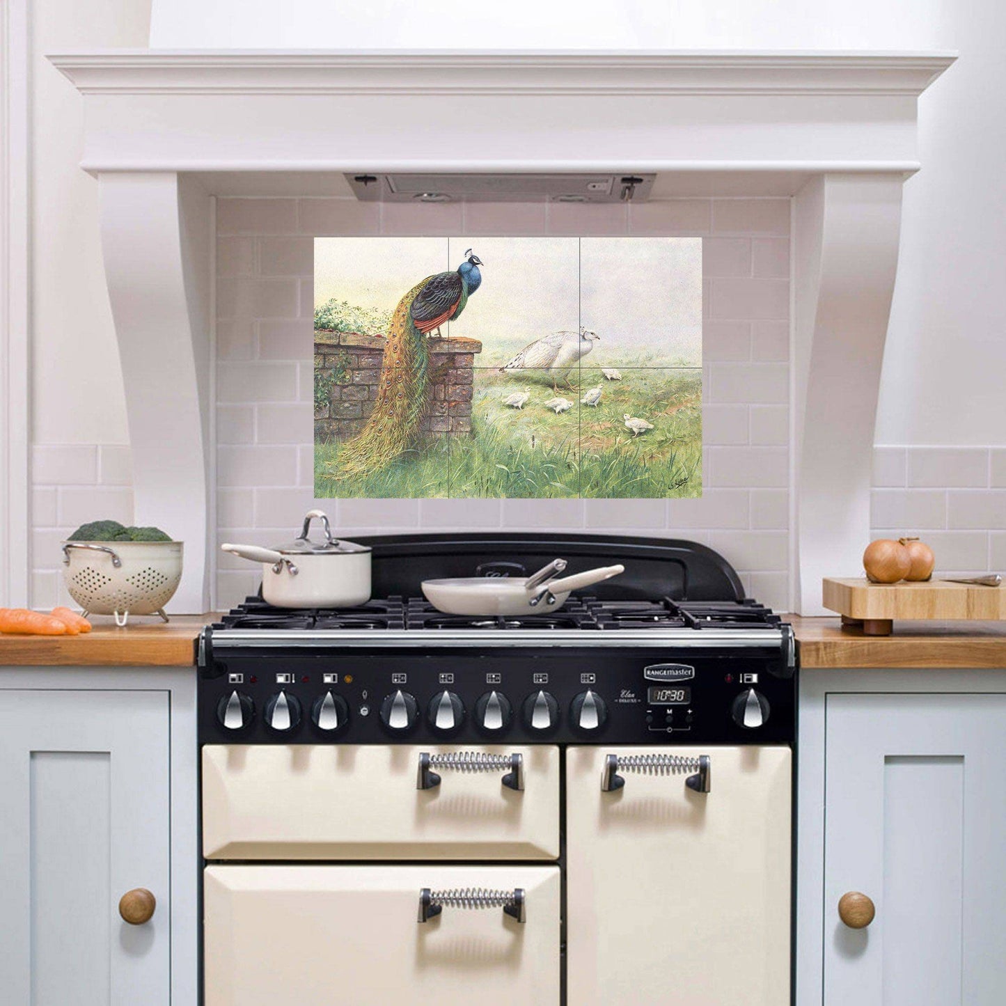Tile Mural/Mosaic Ceramic Panel of - Peacock Bird Mural - Home Decor - Bird Tile Mosaic - Bird Wall Art - Bird Print - Peacock Painting