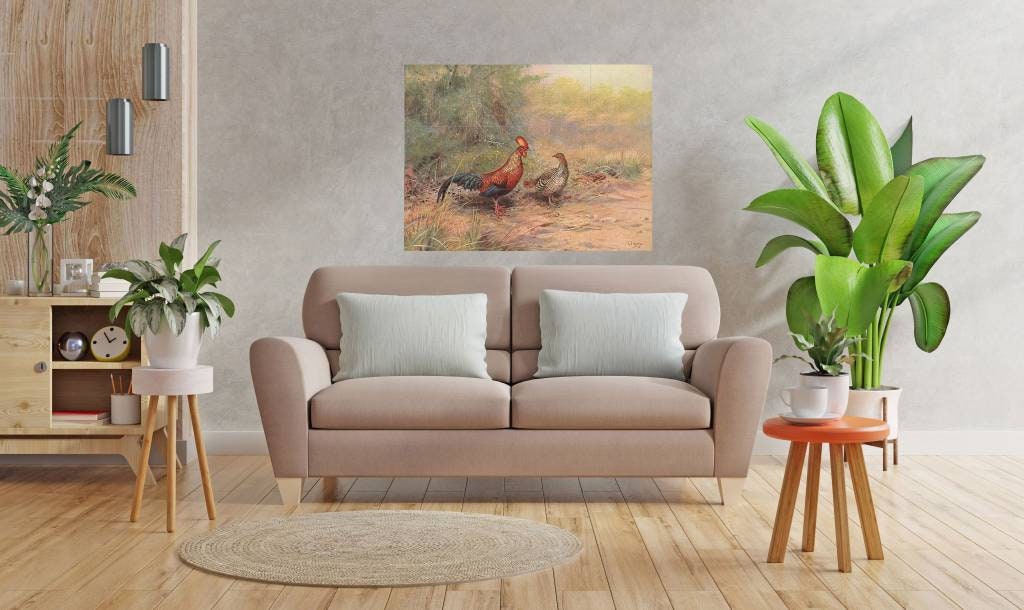 Tile Mural/Mosaic Ceramic Panel Ceylon Junglefowl Painting - Edward Lodge print - Rooster Tile Mural - Gloss Tiles - Bird Tile Mosaic