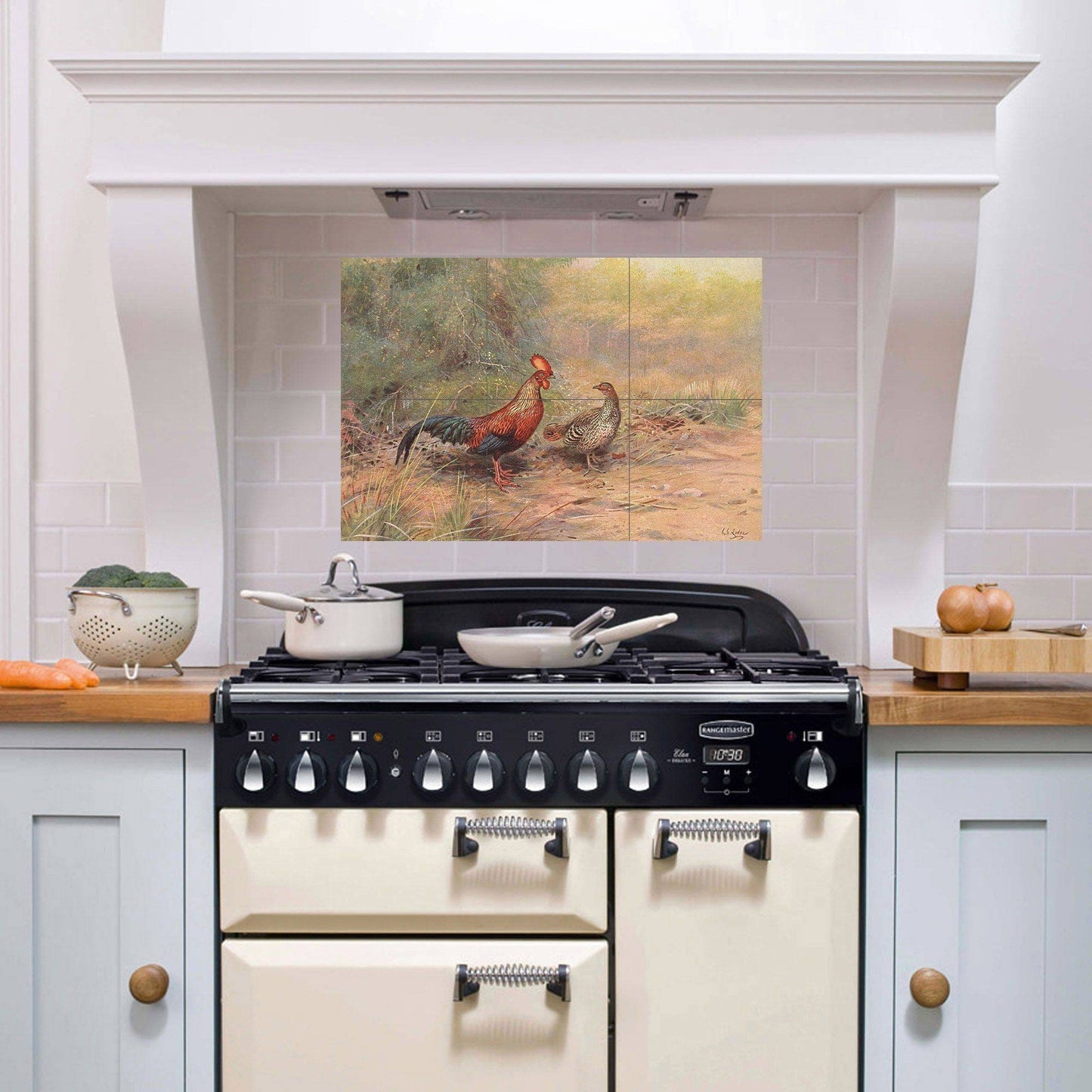 Tile Mural/Mosaic Ceramic Panel Ceylon Junglefowl Painting - Edward Lodge print - Rooster Tile Mural - Gloss Tiles - Bird Tile Mosaic