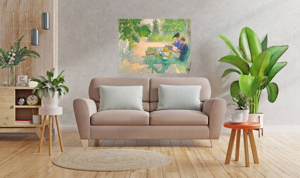 Tile Mural/Mosaic Ceramic Panel of Holiday Reading - Carl Larsson Art - Home Decor - Tile Mural - Gloss Tiles - Tile Mosaic Print