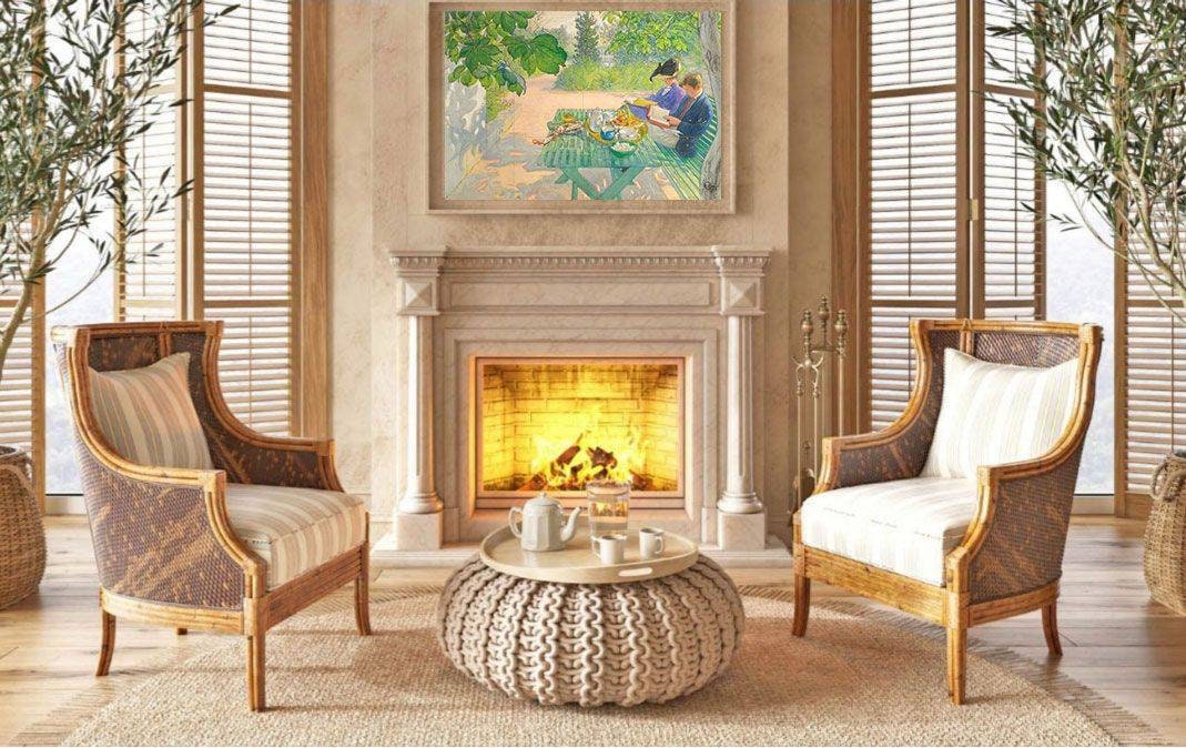 Tile Mural/Mosaic Ceramic Panel of Holiday Reading - Carl Larsson Art - Home Decor - Tile Mural - Gloss Tiles - Tile Mosaic Print