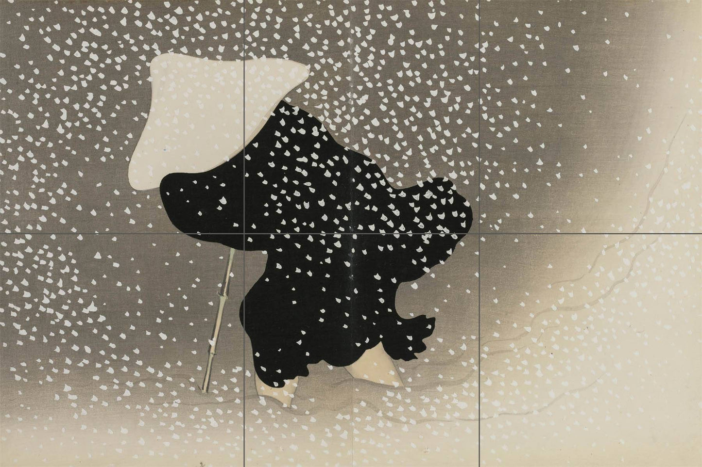 Tile Mural/Mosaic Ceramic Panel of Swirling Snow Painting- Kamisaka Sekka Art - Japan - Japanese Tile Mural - Gloss Tiles - Tile Mosaic