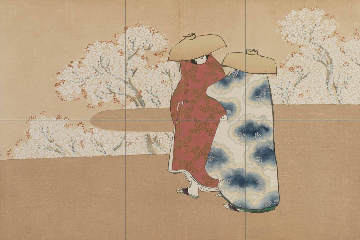 Tile Mural/Mosaic Ceramic Panel of The Third Month Painting- Kamisaka Sekka Art - Japan -Japanese Tile Mural - Gloss Tiles - Tile Mosaic