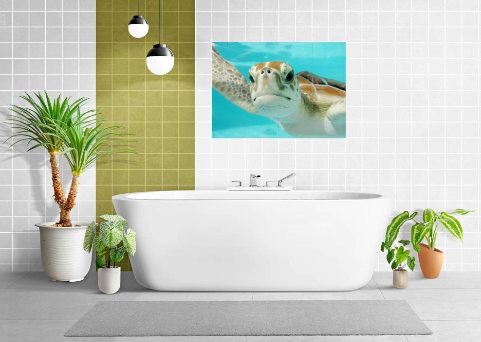 Tile Mural/Mosaic Ceramic Panel of an Ocean Undersea Sea Turtle - Sea Turtle wall print - Turtle Tile Mural - Home Decor - Tile Mosaic