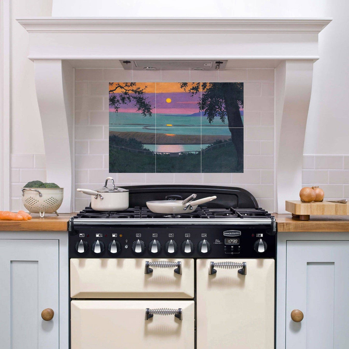 Tile Mural/Mosaic Ceramic Panel of Sunset at Grace Orange and Violet Sky- Felix Valloton - Wall Art - Tile Mural - Gloss Tiles - Tile Mosaic
