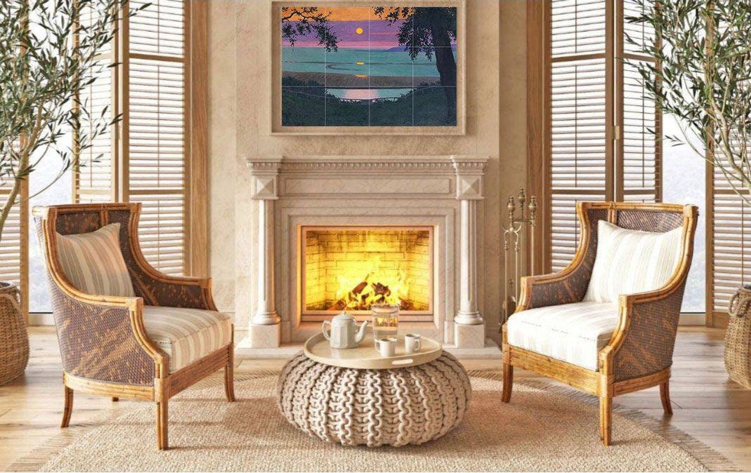Tile Mural/Mosaic Ceramic Panel of Sunset at Grace Orange and Violet Sky- Felix Valloton - Wall Art - Tile Mural - Gloss Tiles - Tile Mosaic