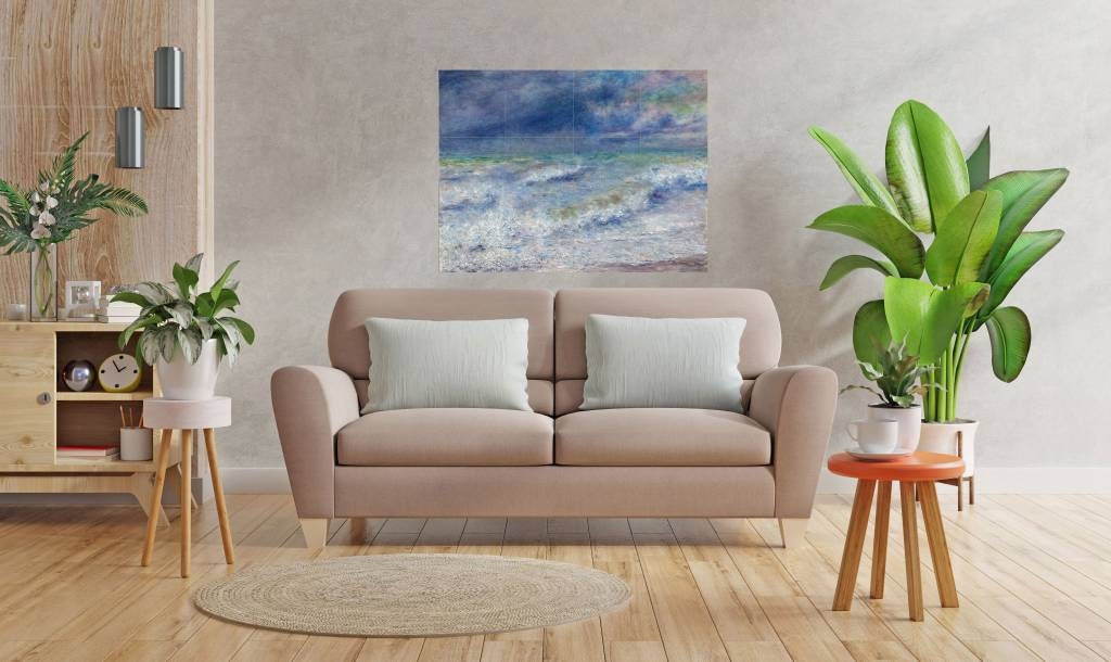 Tile Mural/Mosaic Ceramic Panel of Seascape - Pierre-Auguste Renoir Art - Renoir wall print - Sea Waves Tile Mural -Gloss Tiles -Tile Mosaic