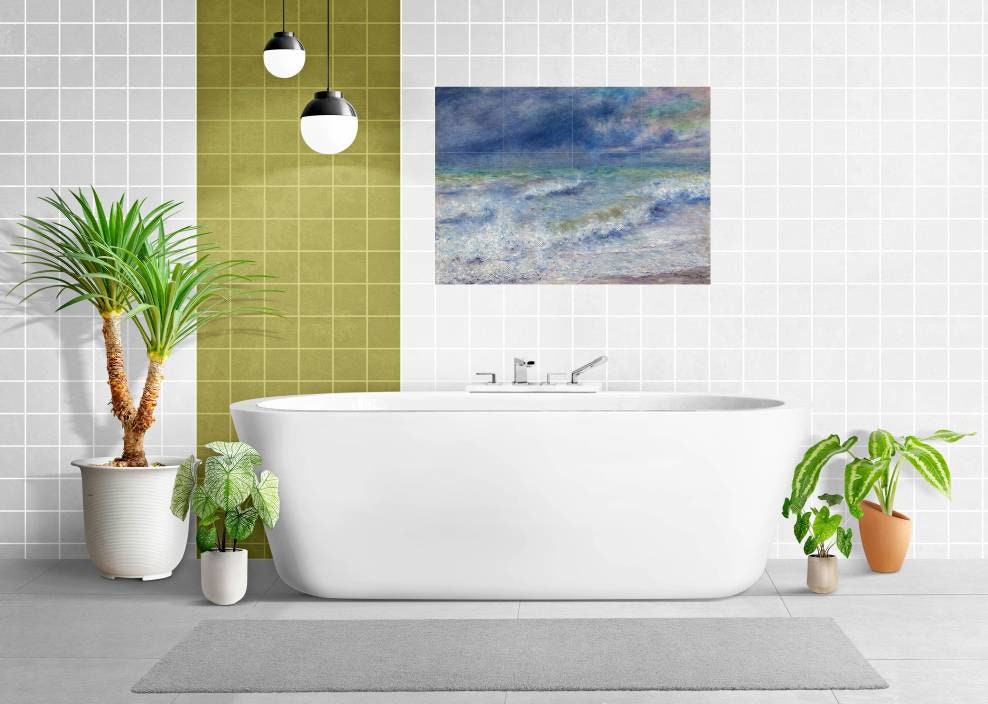 Tile Mural/Mosaic Ceramic Panel of Seascape - Pierre-Auguste Renoir Art - Renoir wall print - Sea Waves Tile Mural -Gloss Tiles -Tile Mosaic