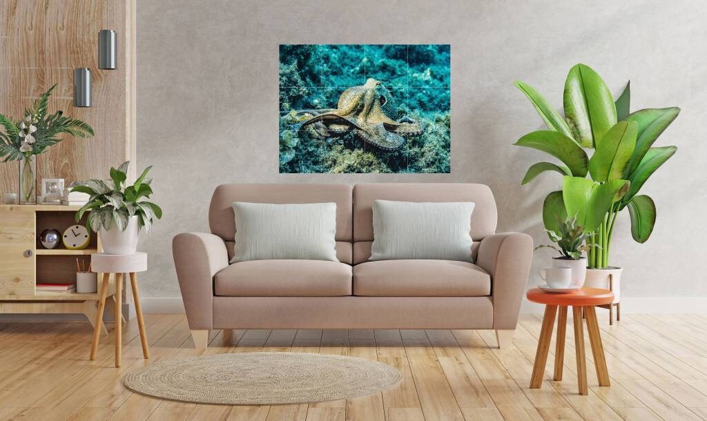 Tile Mural/Mosaic Ceramic Panel of Octopus - Underwater World Wall Art - Tile Mural Art Print - Octopus Mural - Home Decor - Tile Mosaic