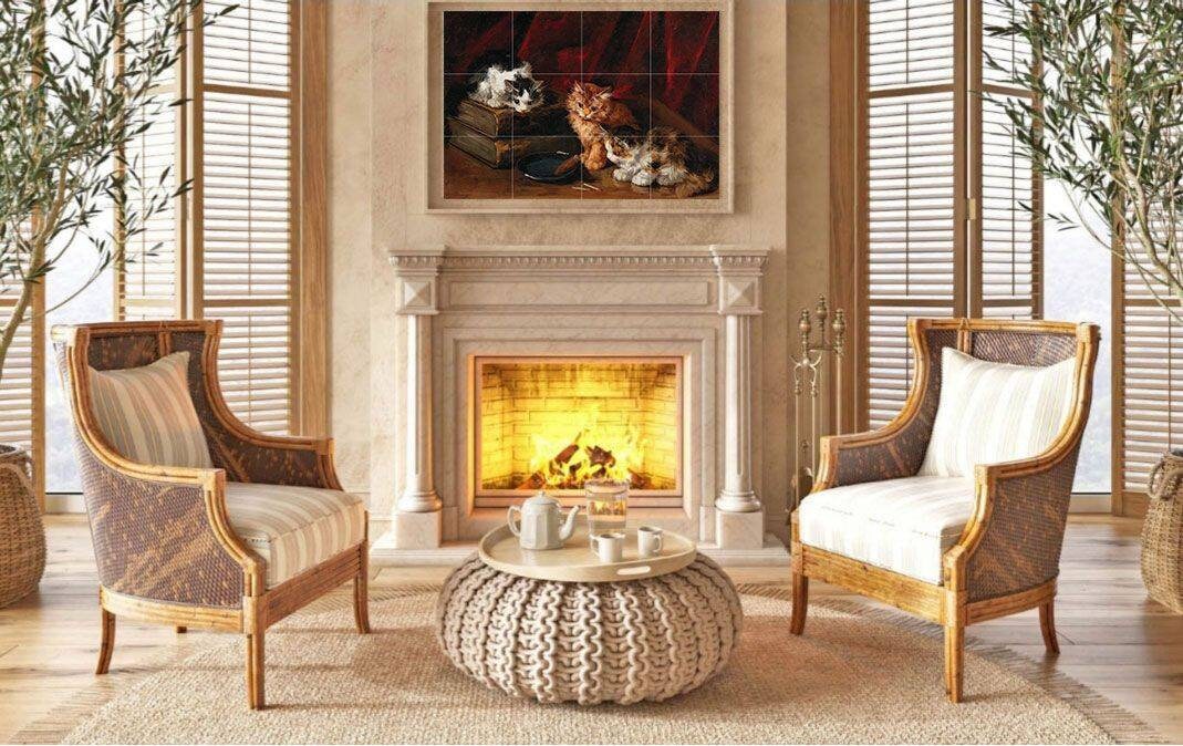 Tile Mural/Mosaic Ceramic Panel of Perplexed Kittens-Arthur-Alfred Brunel de Neville- Tile Mural -Art Mural - Gloss Tiles - Cat Tile Mosaic