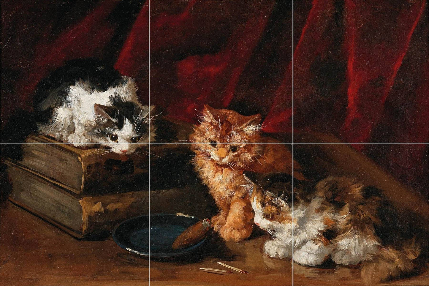 Tile Mural/Mosaic Ceramic Panel of Perplexed Kittens-Arthur-Alfred Brunel de Neville- Tile Mural -Art Mural - Gloss Tiles - Cat Tile Mosaic