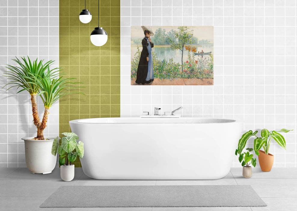 Tile Mural/Mosaic Ceramic Panel of Carl Larsson Karn by The Shore - Carl Larsson Print - Home Decor -Tile Mural - Tile Mural - Accent tiles