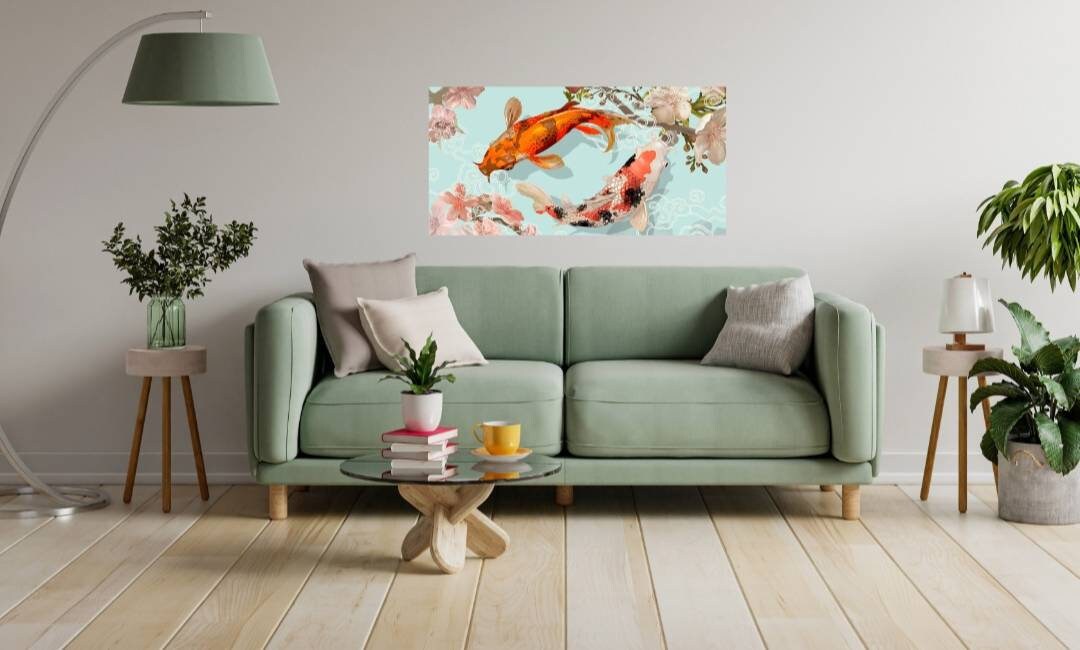 Tile Mural/Mosaic Ceramic Panel of a Japanese Koi Fish Japan Painting - Japanese Mural Decor - Fish Tile Mural - Gloss Tiles - Tile Mosaic