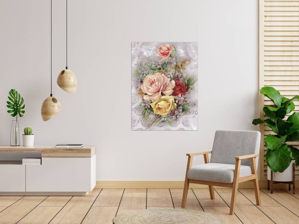 Tile Mural/Mosaic Ceramic of Roses Watercolour Painting - Flower Wall Art - Floral Tile Mural -Gloss Tiles - Flowers Mosaic- Tile Mosaic