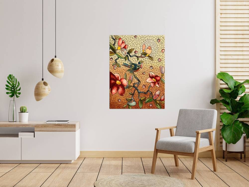 Tile Mural/Mosaic Ceramic Panel of Birds and Flowers - Bird Wall Art - Bird and Flower Tile Mural - Home Decor - Bird Mural - Tile Mosaic