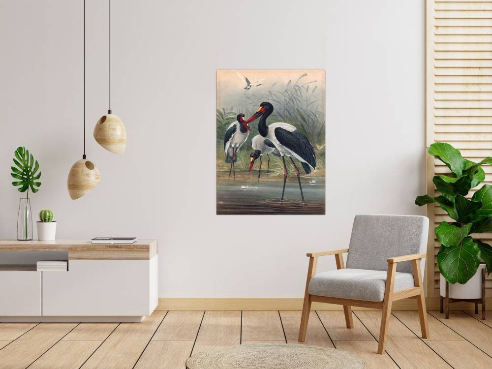 Tile Mural/Mosaic Ceramic Panel of The Saddle-Billed Stork- Joseph Wolf Birds Art Print - Tile Mural - Gloss Tiles - Bird Tile Mosaic