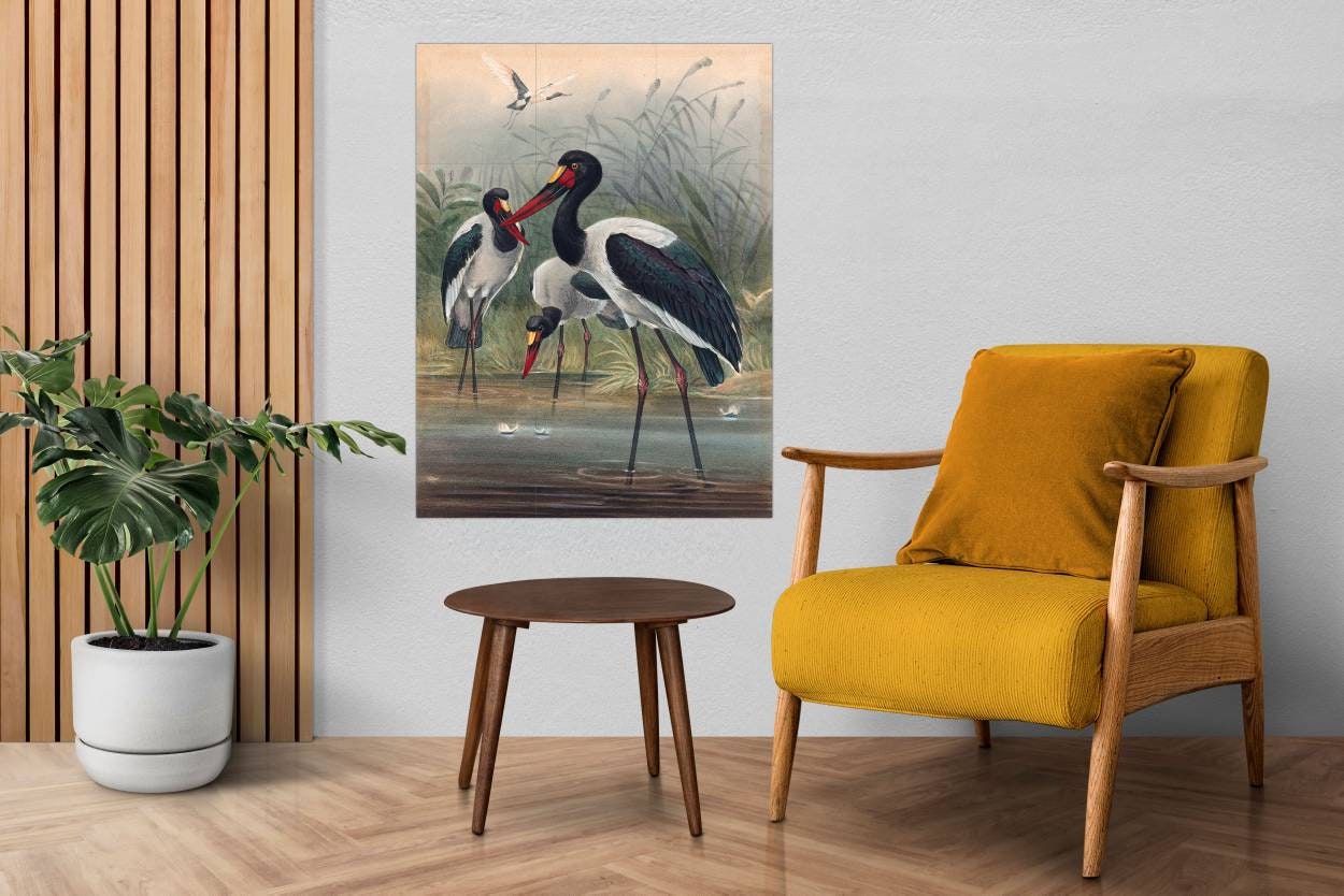 Tile Mural/Mosaic Ceramic Panel of The Saddle-Billed Stork- Joseph Wolf Birds Art Print - Tile Mural - Gloss Tiles - Bird Tile Mosaic
