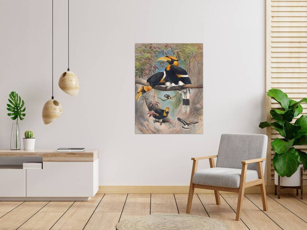 Tile Mural/Mosaic Ceramic Panel of The Rhinoceros Hornbill- Joseph Wolf - Wall Birds Art Print - Tile Mural - Gloss Tiles - Bird Tile Mosaic