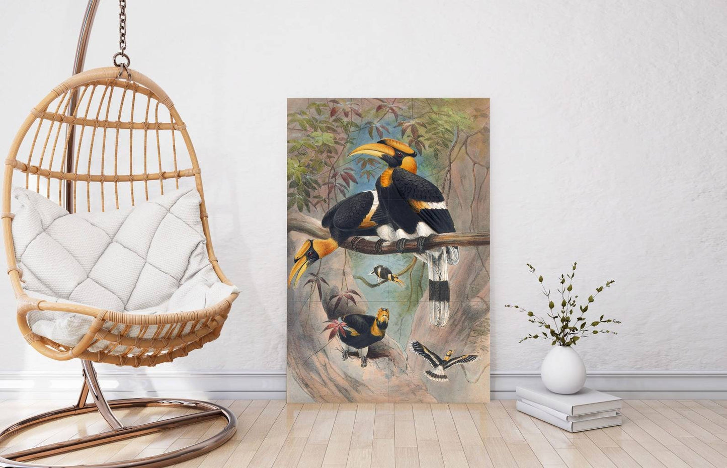 Tile Mural/Mosaic Ceramic Panel of The Rhinoceros Hornbill- Joseph Wolf - Wall Birds Art Print - Tile Mural - Gloss Tiles - Bird Tile Mosaic