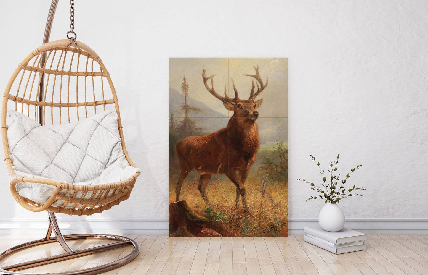 Tile Mural/Mosaic Ceramic Panel of a Trophy Stag in an Open Landscape Anton Weinberger - Deer print - Gloss Tiles - Deer Mural - Tile Mosaic