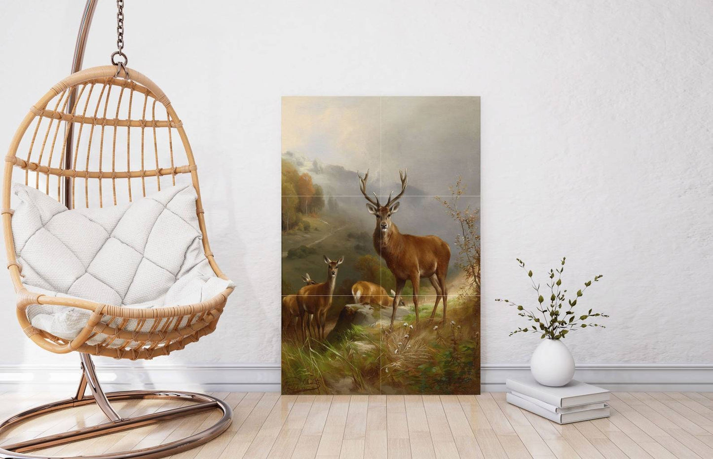 Tile Mural/Mosaic Ceramic Panel of a Rotwild - Anton Schmitz Painting - Wall Art Decor - Tile Mural - Gloss Tiles - Deer Mural - Tile Mosaic