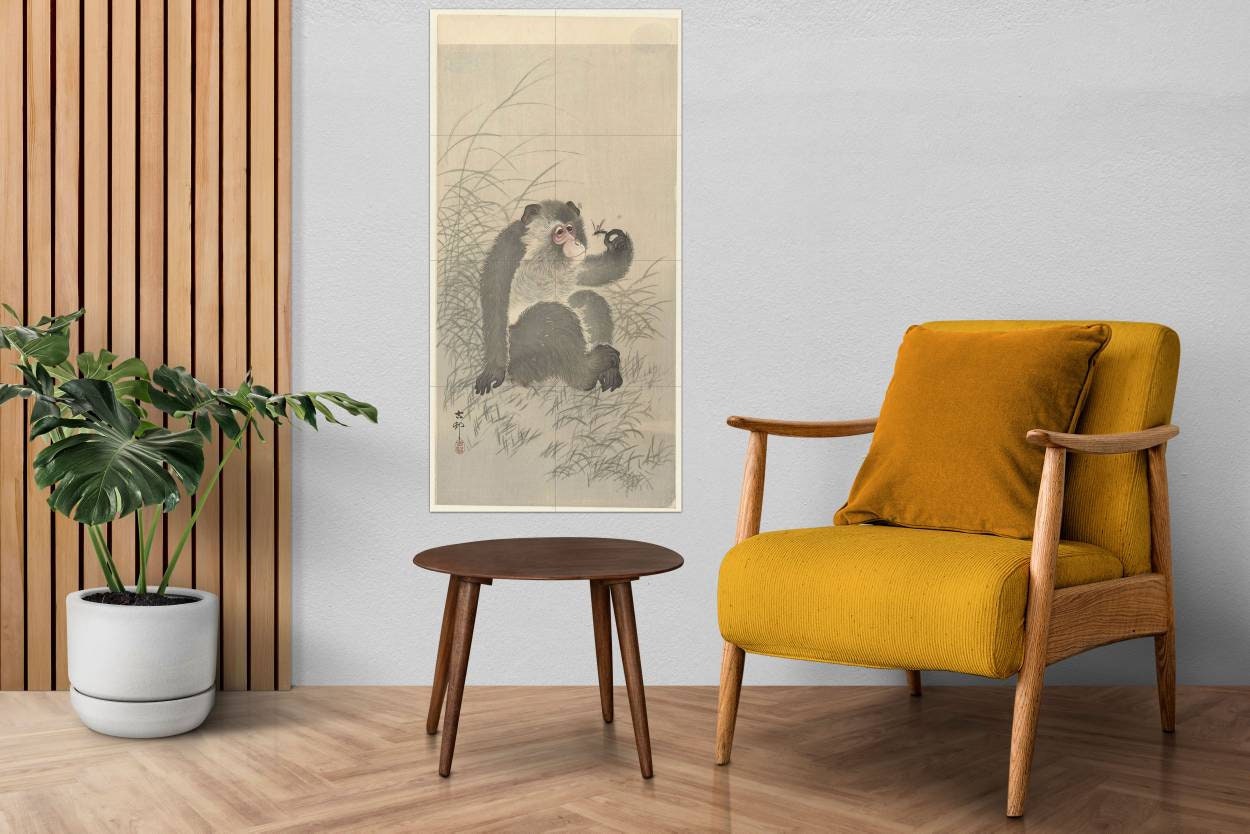 Tile Mural/Mosaic Ceramic Panel of a Monkey with Insect - Ohara Koson Painting- Japan Art- Japanese Mural -Gloss Tiles - Monkey Tile Mosaic