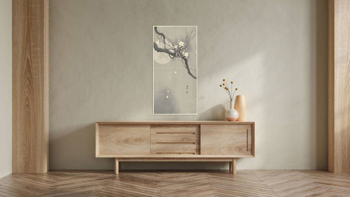 Tile Mural/Mosaic Ceramic Panel of a Plum blossom and full moon - Ohara Koson - Japan Art- Japanese Mural -Gloss Tiles - Flower Tile Mosaic