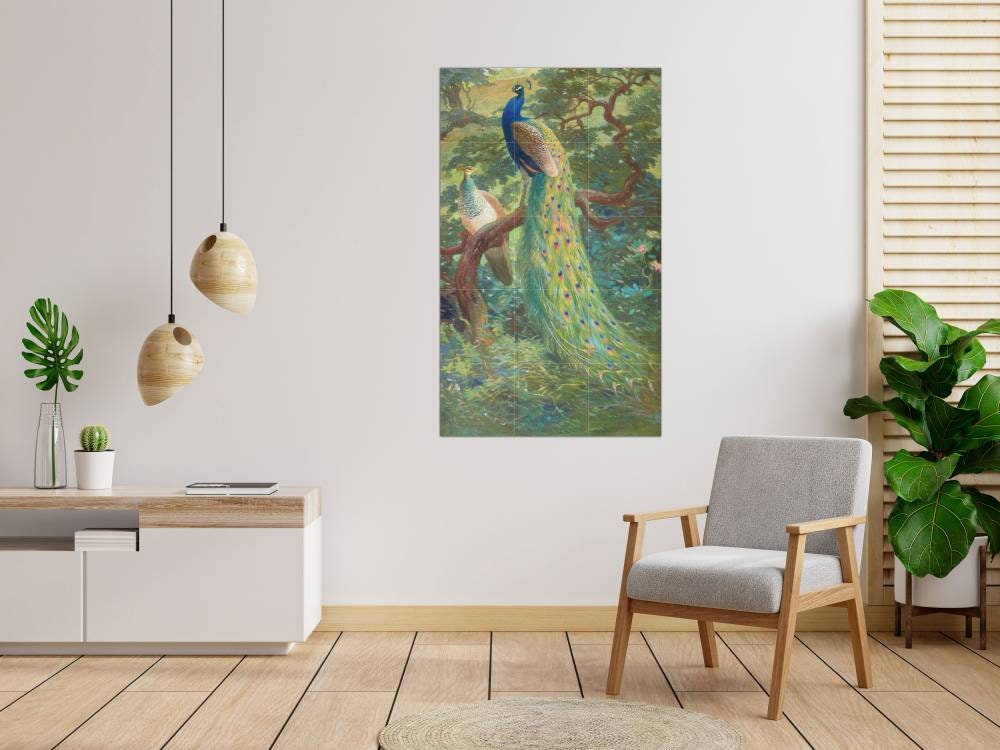Tile Mural/Mosaic Ceramic Panel of Indian Peafowl - Charles Robert Knight - Bird Wall Art Decor - Peacock Mural - Gloss Tiles - Tile Mosaic