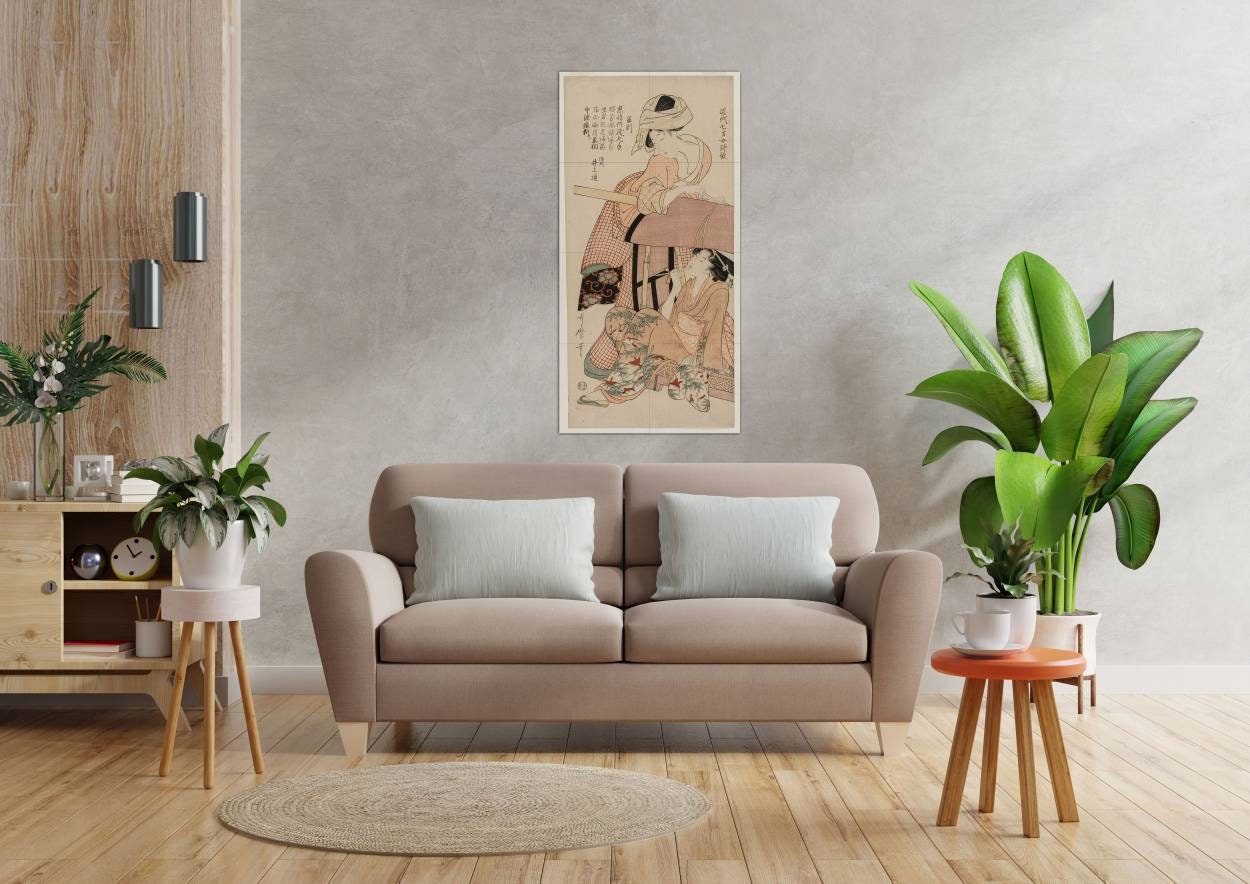 Tile Mural/Mosaic Ceramic Panel of Women by a Palanquin - Kitagawa Utamaro Painting - Japan Art - Japanese Mural - Gloss Tiles- Tile Mosaic