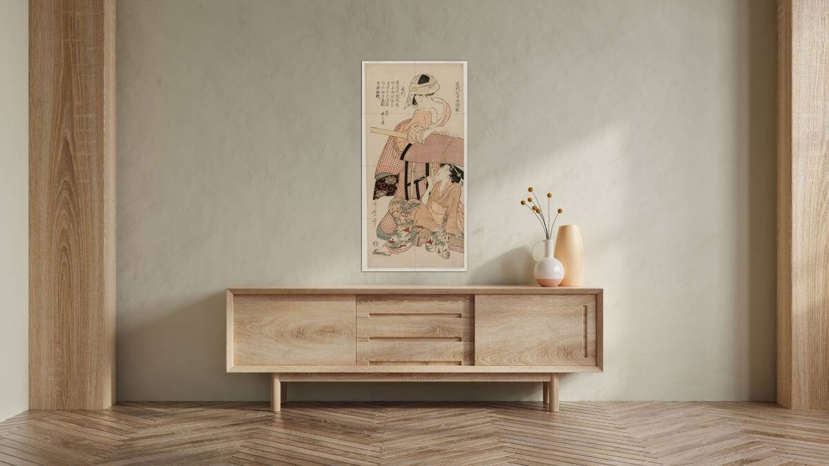 Tile Mural/Mosaic Ceramic Panel of Women by a Palanquin - Kitagawa Utamaro Painting - Japan Art - Japanese Mural - Gloss Tiles- Tile Mosaic