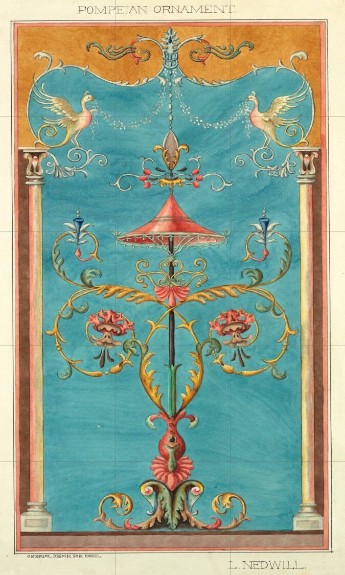 Tile Mural/Mosaic Ceramic Panel of Pompeian Ornament Painting -Elizabeth A Nedwill Art - Home Decor - Tile Mural - Gloss Tiles - Tile Mosaic