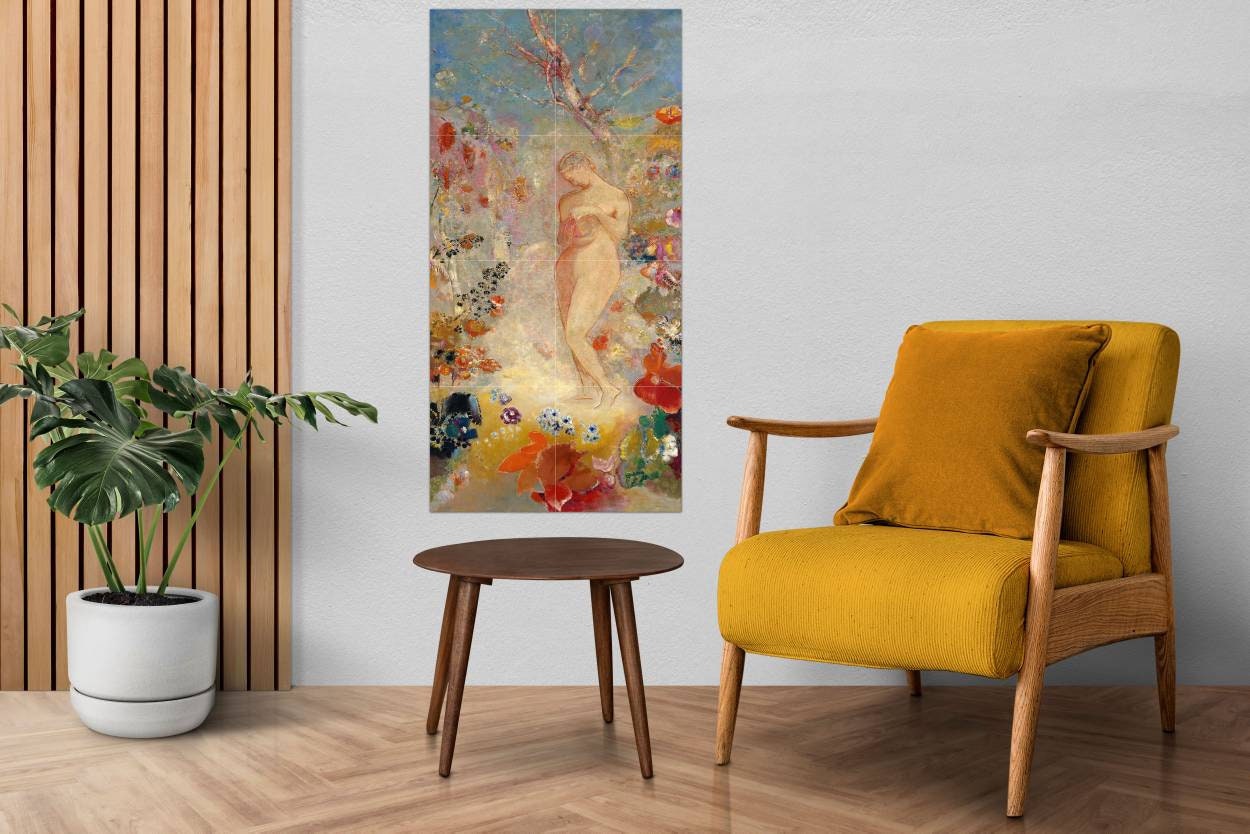 Tile Mural/Mosaic Ceramic Panel of Pandora - Odilon Redon Painting - Tile Mural - Flower Tile Mosaic - Floral Mural - Gloss Tiles