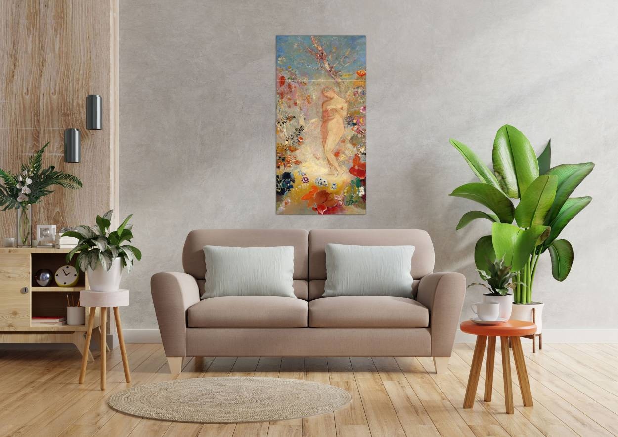 Tile Mural/Mosaic Ceramic Panel of Pandora - Odilon Redon Painting - Tile Mural - Flower Tile Mosaic - Floral Mural - Gloss Tiles