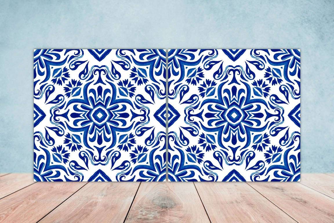 Moroccan Ceramic Tiles - Set of 2 Moroccan Wall Decor Tiles - Kitchen Backsplash Tiles, Table Decorative Tiles, Bathroom Tiles, Coaster