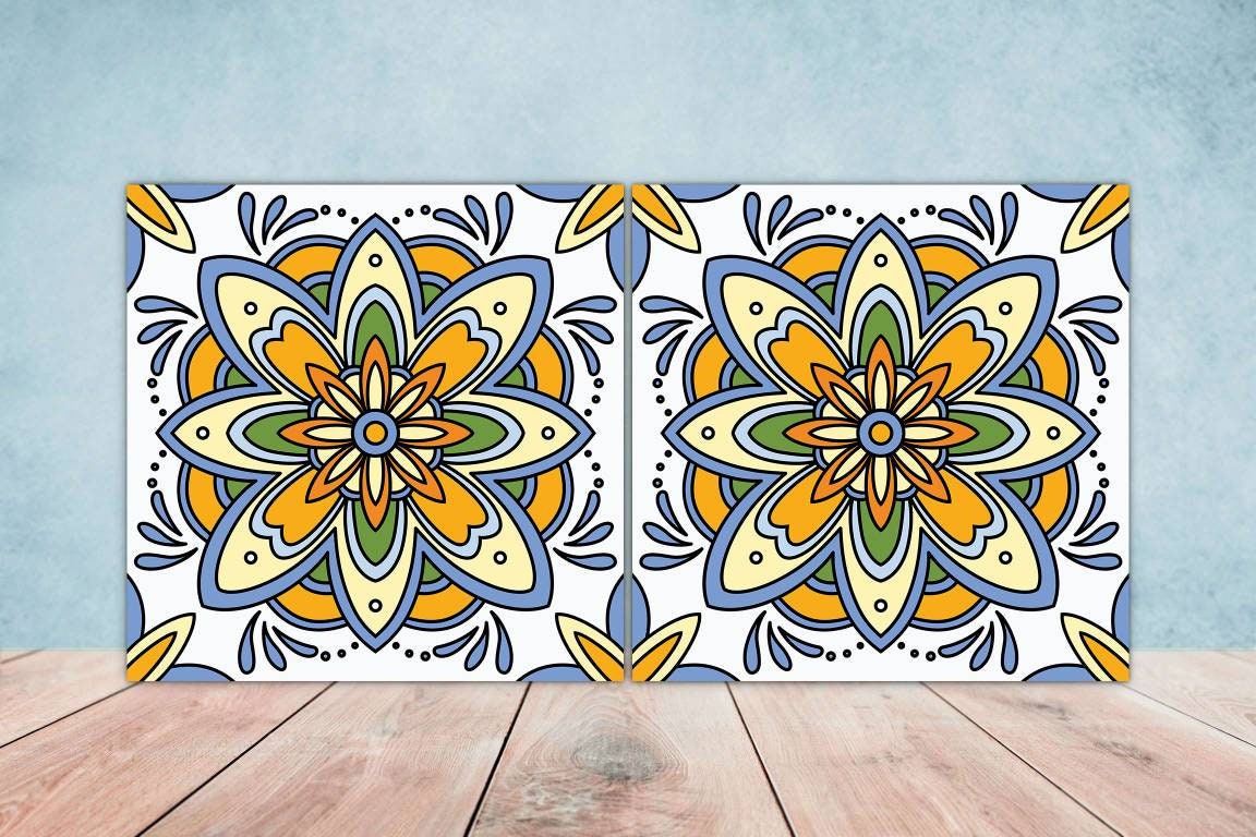 Moroccan Ceramic Tiles - Set of 2 Moroccan Wall Decor Tiles - Kitchen Backsplash Tiles, Table Decorative Tiles, Bathroom Tiles, Coaster