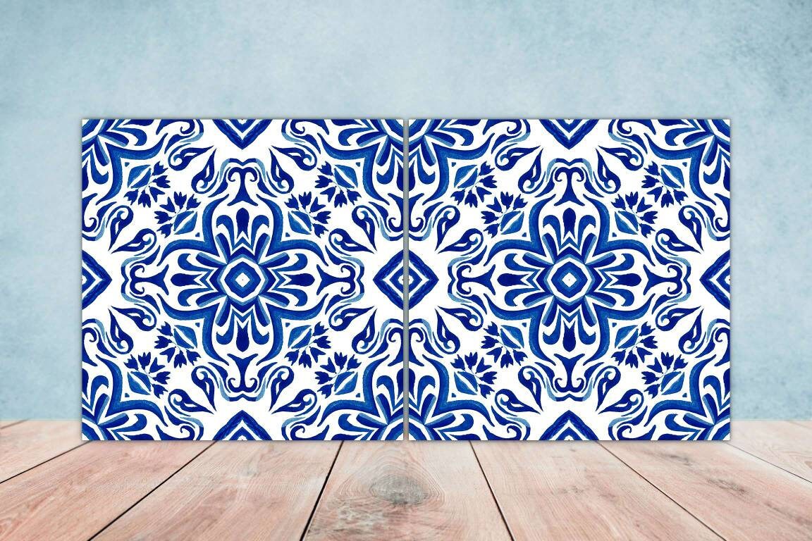 Moroccan Ceramic Tiles - Set of 2 Moroccan Wall Decor Tiles - Kitchen Backsplash Tiles, Table Decorative Tiles, Bathroom Tiles, Coaster