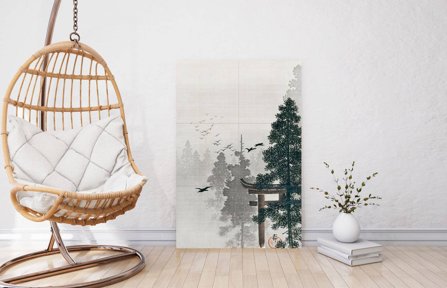 Tile Mural/Mosaic Ceramic Panel of Ohara Koson Flock of Birds and a Torii Gate - Japanese Mural -Birds wall print- Gloss Tiles - Tile Mosaic