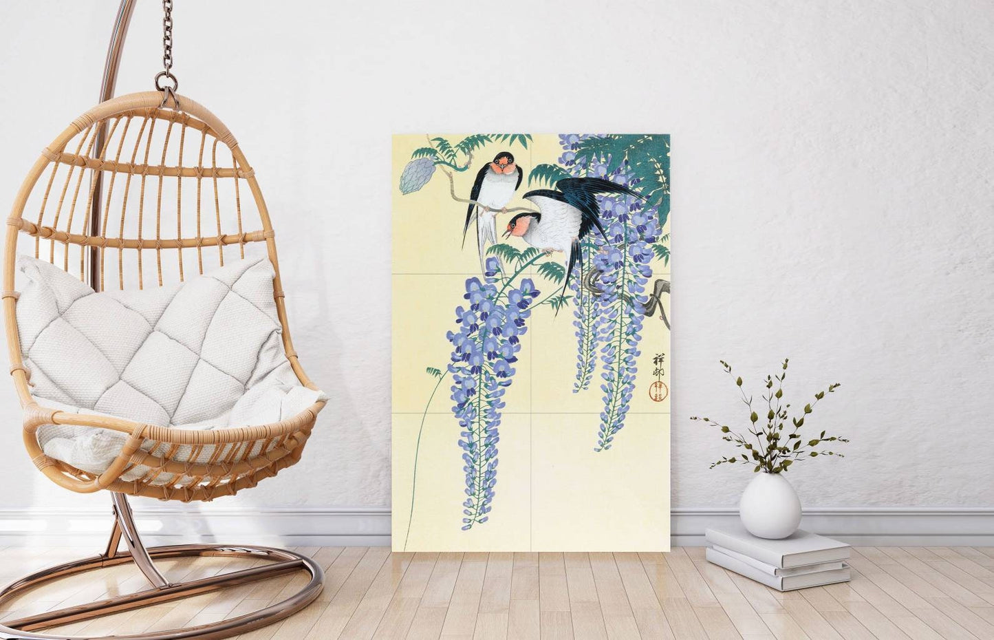Tile Mural/Mosaic Ceramic Panel of Swallows and Wisteria - Ohara Koson Art-Japanese Mural -Birds Mosaic -Gloss Tiles-Birds Mural-Tile Mosaic
