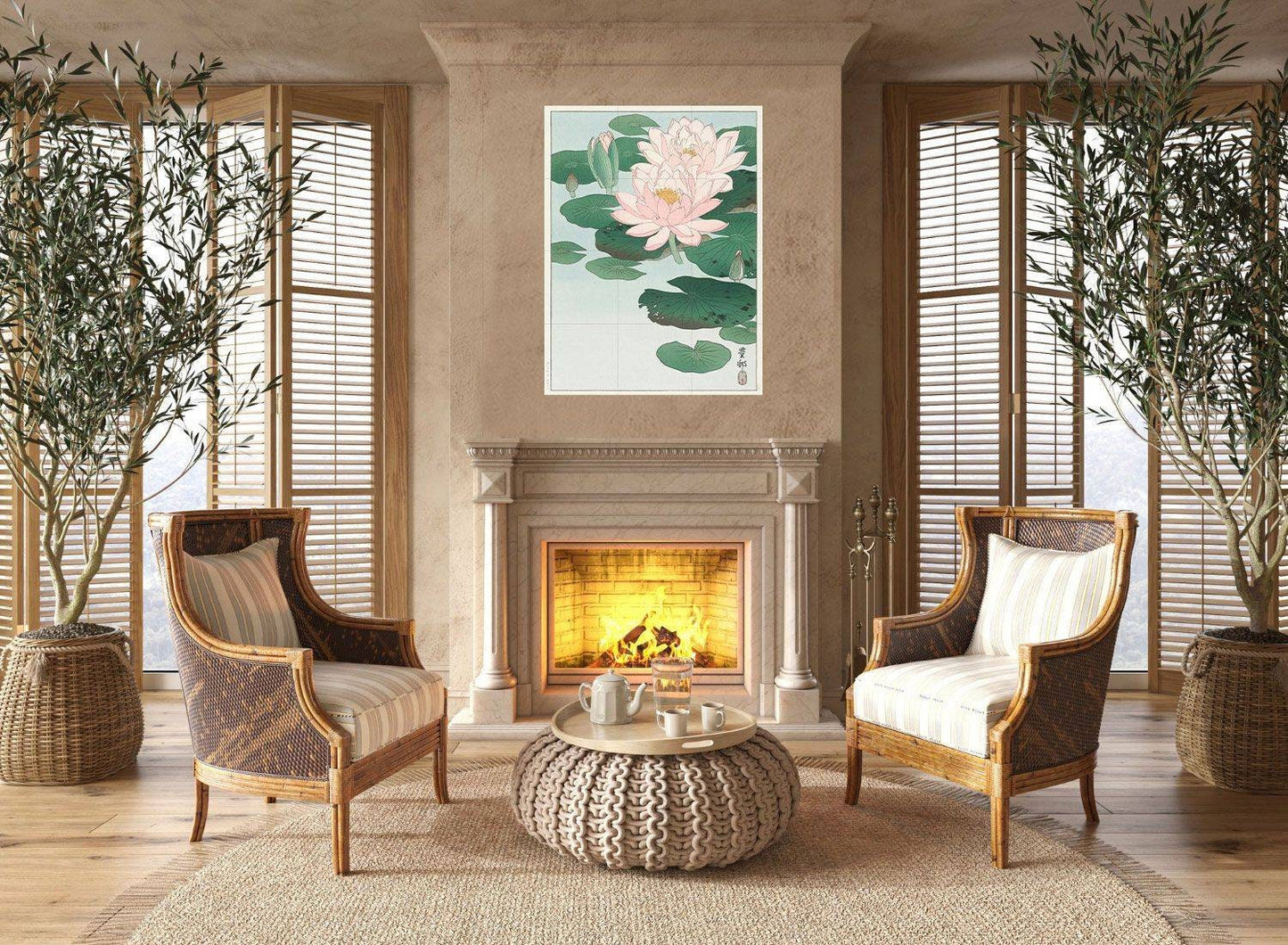 Tile Mural/Mosaic Ceramic Panel of Water Lily - Ohara Koson - Flower Mural- Japanese Mural - Floral Wall Art Print- Gloss Tiles -Tile Mosaic