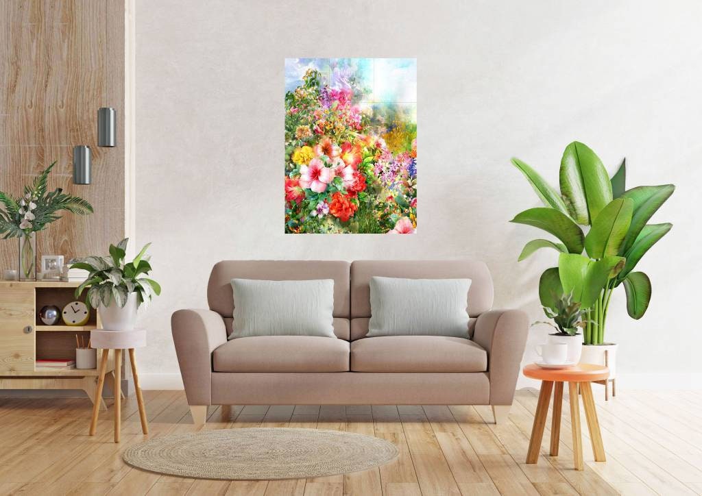 Tile Mural/Mosaic Ceramic of Flowers Watercolour Painting - Landscape Mural - Flower Wall Art - Floral Tile Mural -Gloss Tiles - Tile Mosaic