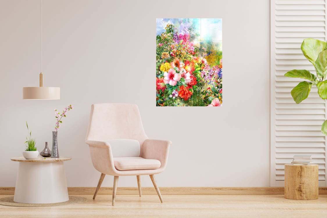 Tile Mural/Mosaic Ceramic of Flowers Watercolour Painting - Landscape Mural - Flower Wall Art - Floral Tile Mural -Gloss Tiles - Tile Mosaic